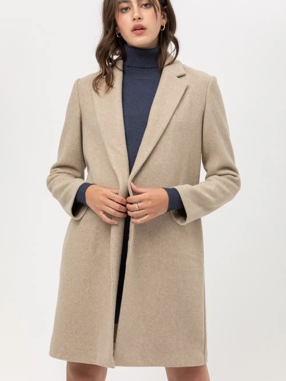 Womens Beige Single-Breasted Wool-Blend Trench Coat